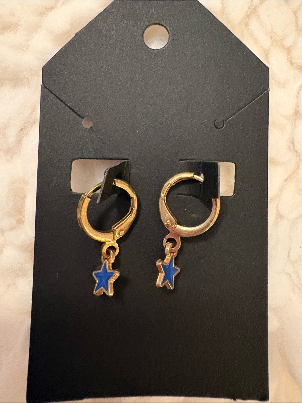 Gold Plated Blue Star Huggie Hoop Earrings | Celestial Enamel Dangle
